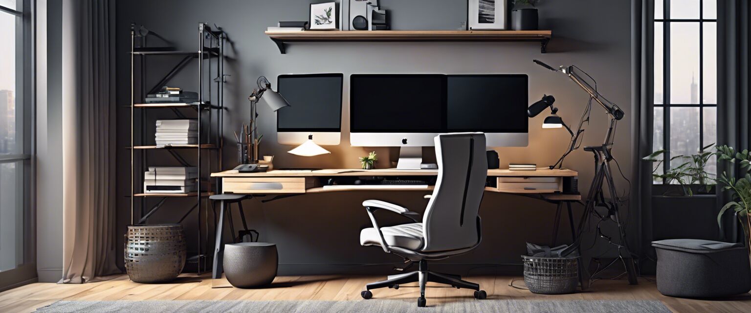 Ergonomic home office with effective cable management.