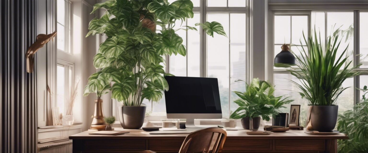 Indoor plants adding decoration to a home office