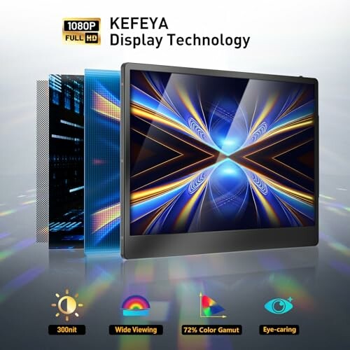 KEFEYA display technology with 1080P full HD, wide viewing, 72% color gamut, and eye-caring features.