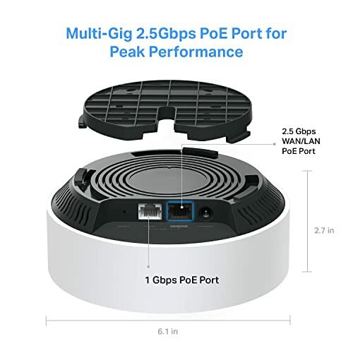 Multi-Gig 2.5Gbps PoE port device with labeled ports.