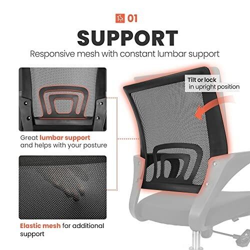 Office chair with mesh back and lumbar support features.