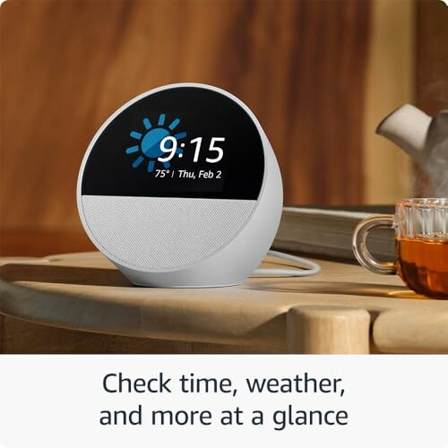 Smart display showing time, weather, and date