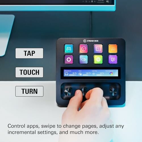 Person using a Stream Deck with touch and turn controls
