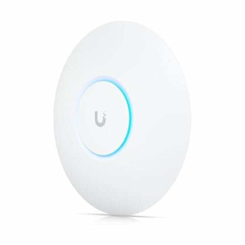 Ubiquiti wireless access point with glowing blue light