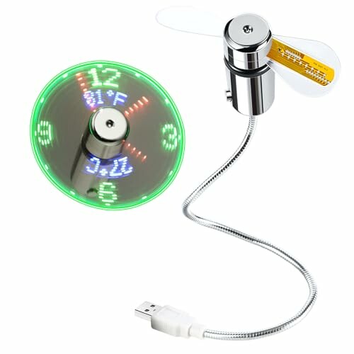 LED USB fan with clock and temperature display